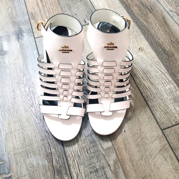 Coach Shoes - Coach white buckle strappy ruby wedges